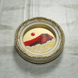 油絵 油彩 油彩画 絵 絵画 円形ミニ絵画 【赤富士】 7枚目の画像