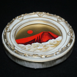 油絵 油彩 油彩画 絵 絵画 円形ミニ絵画 【赤富士】 15枚目の画像