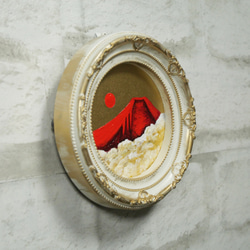 油絵 油彩 油彩画 絵 絵画 円形ミニ絵画 【赤富士】 8枚目の画像