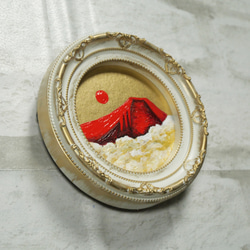 油絵 油彩 油彩画 絵 絵画 円形ミニ絵画 【赤富士】 4枚目の画像