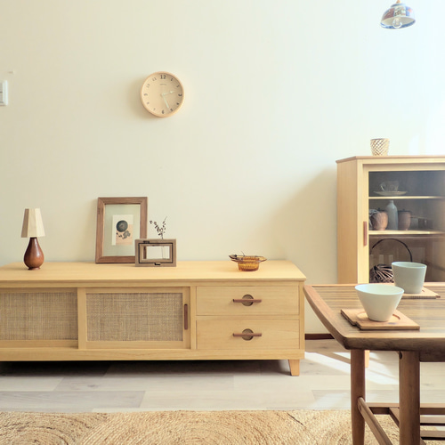 1300mm桐とラタンの ローボード TVボード 飾り棚 テレビボード テレビ