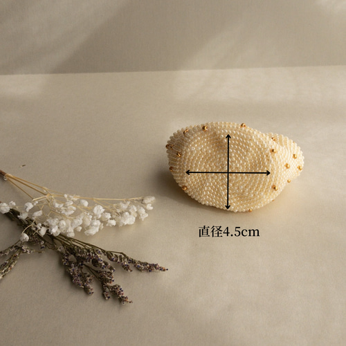 特集掲載】【受注生産】ビーズ ポーチ がま口 ドット 白 ゴールド