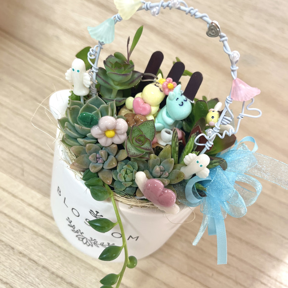 〜そのまま飾れる〜多肉植物寄せ植え(ハンドメイド)樹脂粘土レジン