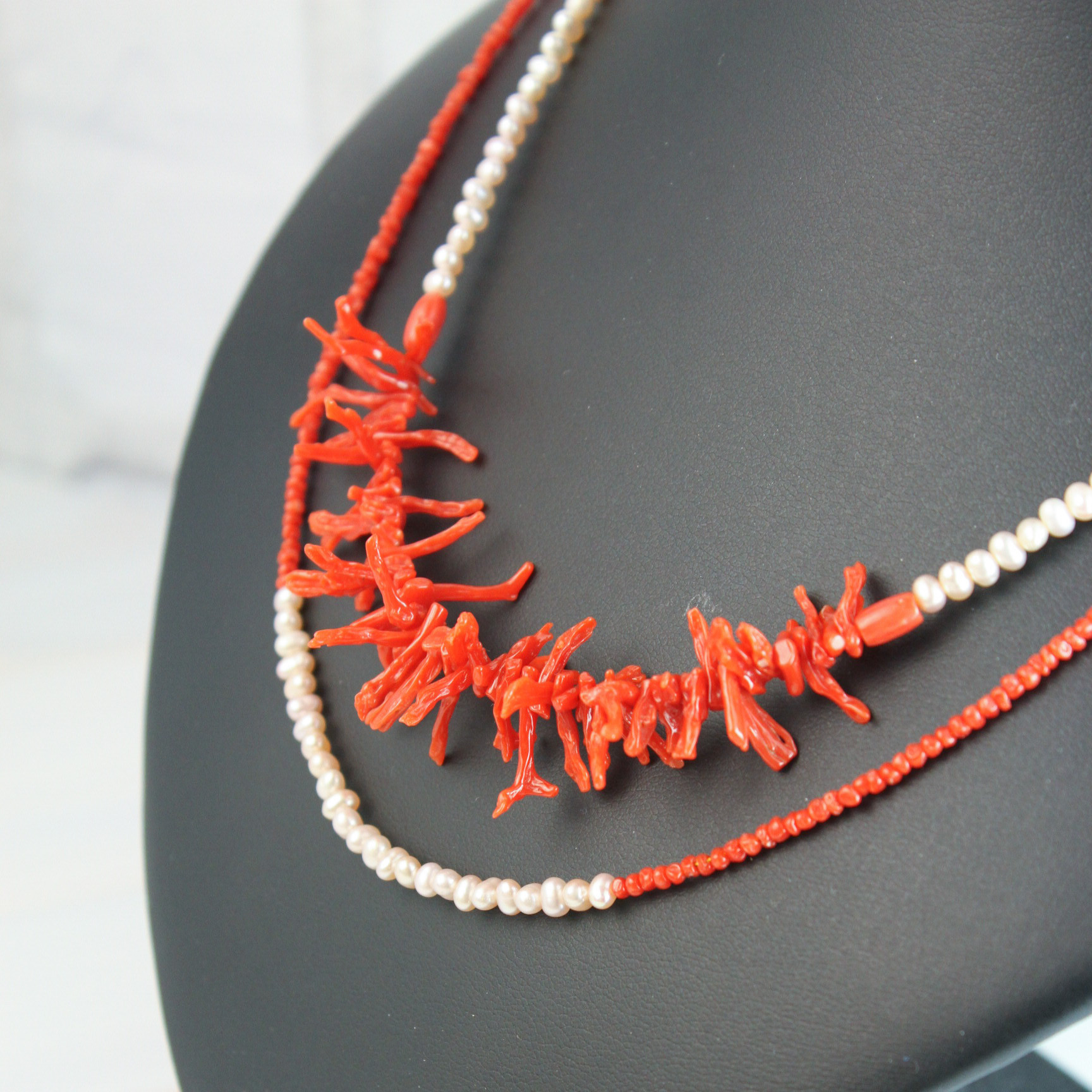 【ギフト発送/3月誕生石】枝珊瑚  天然パール　2連ネックレス