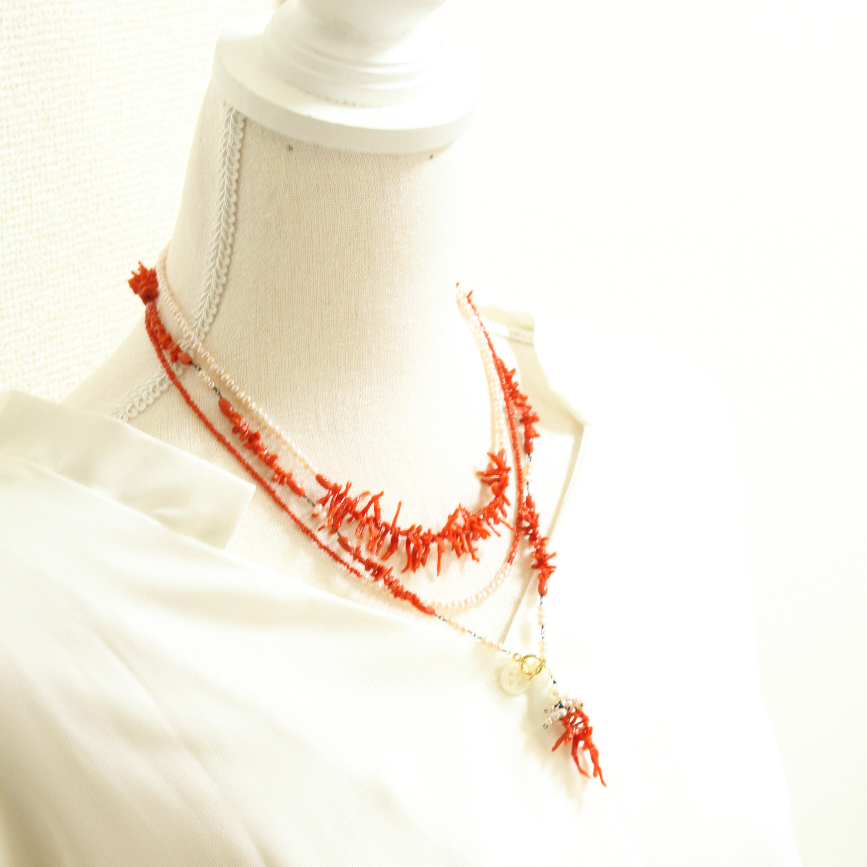 【ギフト発送/3月誕生石】枝珊瑚  天然パール　2連ネックレス