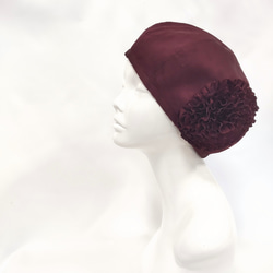 和服改造花貝雷帽：紅棕色背景圖案 rinko / 國內免費送貨 / 2301b05 第3張的照片