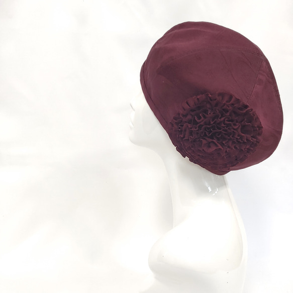 和服改造花貝雷帽：紅棕色背景圖案 rinko / 國內免費送貨 / 2301b05 第4張的照片