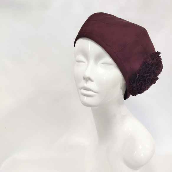 和服改造花貝雷帽：紅棕色背景圖案 rinko / 國內免費送貨 / 2301b05 第1張的照片