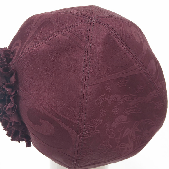 和服改造花貝雷帽：紅棕色背景圖案 rinko / 國內免費送貨 / 2301b05 第14張的照片