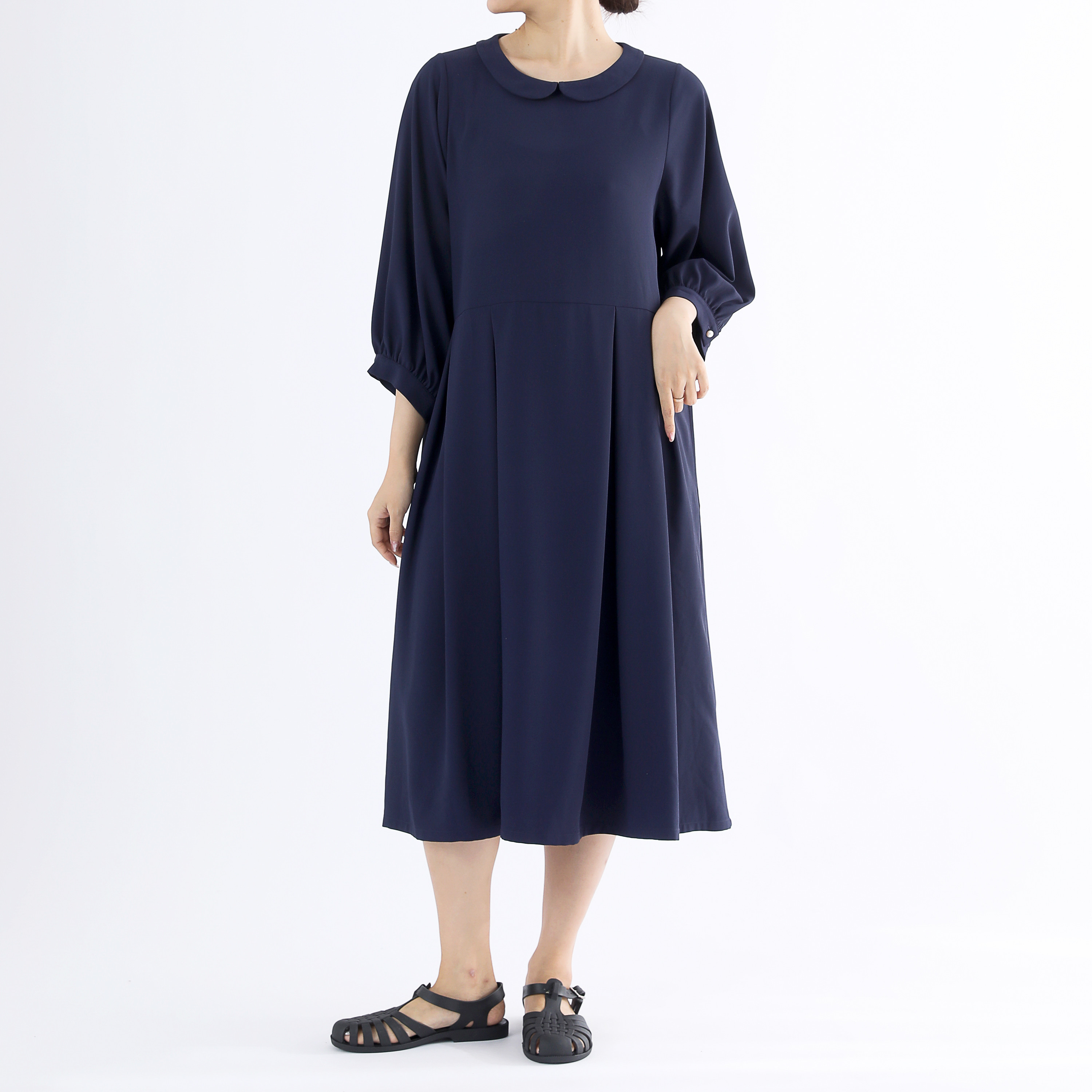 フォーマルワンピース　淡水パールボタン　・ネイビー・サイズオーダーok