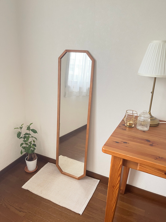 【日本製】全身鏡　壁掛けミラー　八角縦長ミラー　アンティーク調 13枚目の画像