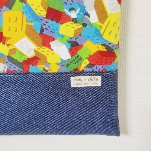 カラフルブロック柄のレッスンバッグ、絵本バック(入園・入学)男の子 
