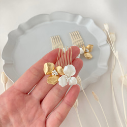 ブライダル　結婚式　卒業式　袴　編みおろし　ハーフツイン　かんざし　コーム　花　真鍮　白　H018 6枚目の画像