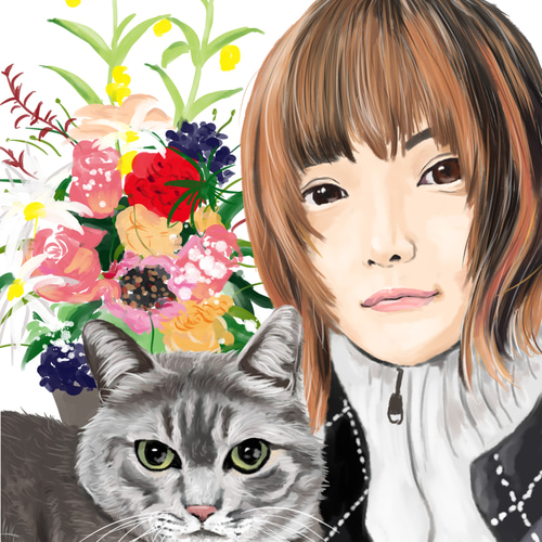 オーダーメイドペット似顔絵+お花フレームデザイン】ペット|犬