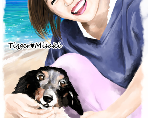 ペット似顔絵 飼い主様とご一緒に！☆修正回数無制限☆データ