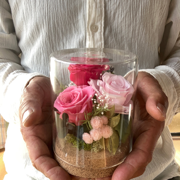 プリザーブドフラワー ガラスドーム アレンジメント プレゼント 母 女性 花●シランドルM 10枚目の画像