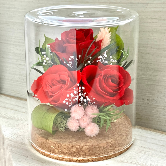プリザーブドフラワー ガラスドーム アレンジメント プレゼント 母 女性 花●シランドルM 8枚目の画像