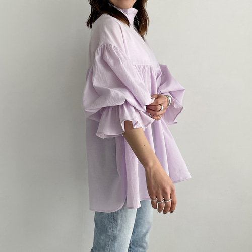 フリルネックキャンディースリーブブラウスMELUMO