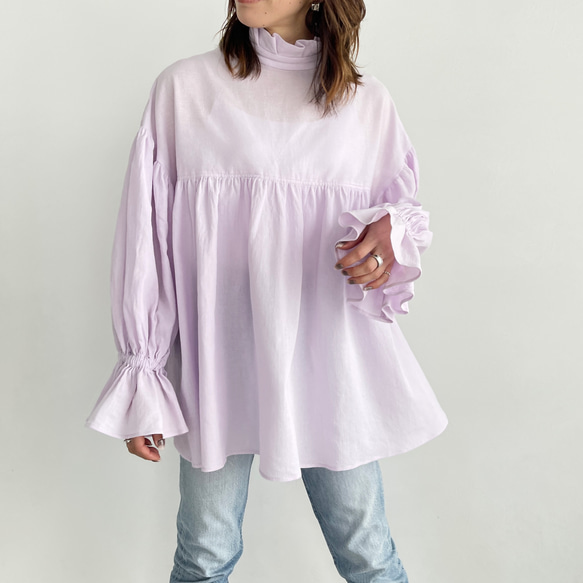 フリルネックキャンディースリーブブラウスMELUMO
