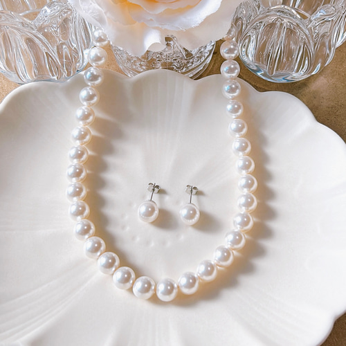 スワロフスキーパール10mmネックレス＆ピアス/イヤリングセット