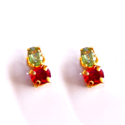 - 苺 - Ruby & Green Sapphire Earrings/Pierce/Ear-cuff 2枚目の画像