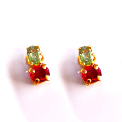 - 苺 - Ruby & Green Sapphire Earrings/Pierce/Ear-cuff 1枚目の画像