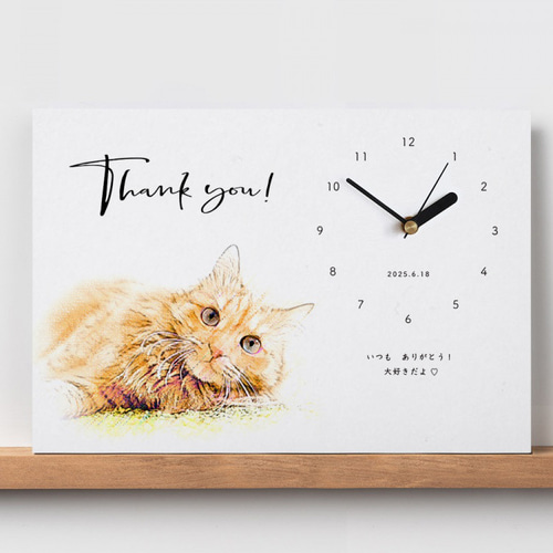 猫のイラスト置時計 置き時計 木製 日本製 ねこ おしゃれ かわいい stand clock