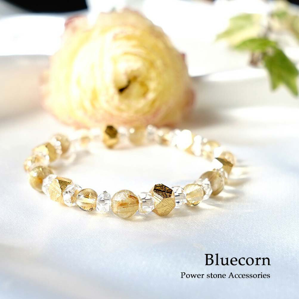 【３種類のゴールド天然石で純粋なパワーを】神聖幾何学 ギベオン隕石 ゴールド シトリン ルチル ブレスレット 天然石