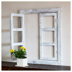 エイジングアンティーク調木製フェイクウィンドウ　窓枠タイプ 3枚目の画像