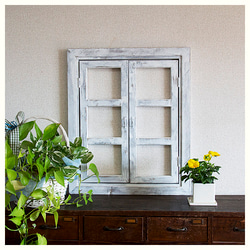 エイジングアンティーク調木製フェイクウィンドウ　窓枠タイプ 2枚目の画像