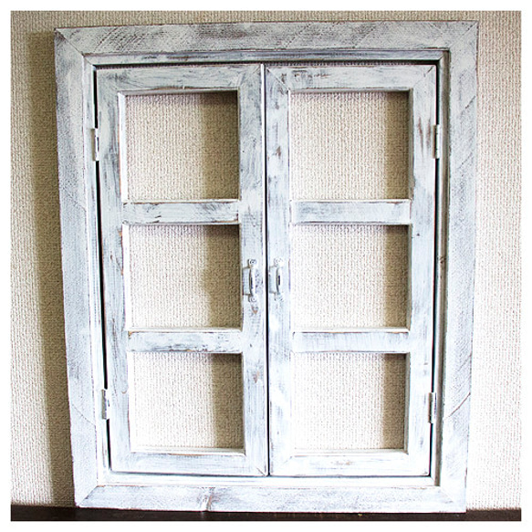 エイジングアンティーク調木製フェイクウィンドウ　窓枠タイプ 7枚目の画像