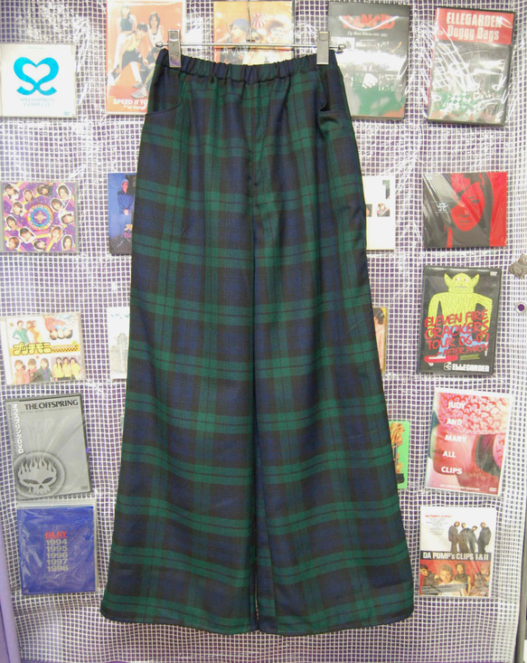 タータンチェック ブラックウォッチ ワイドパンツ:グリーン キュロット