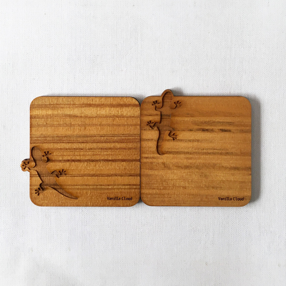木製 コースター トカゲ ５種セット 4枚目の画像