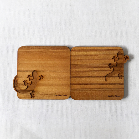 木製 コースター トカゲ ５種セット 3枚目の画像