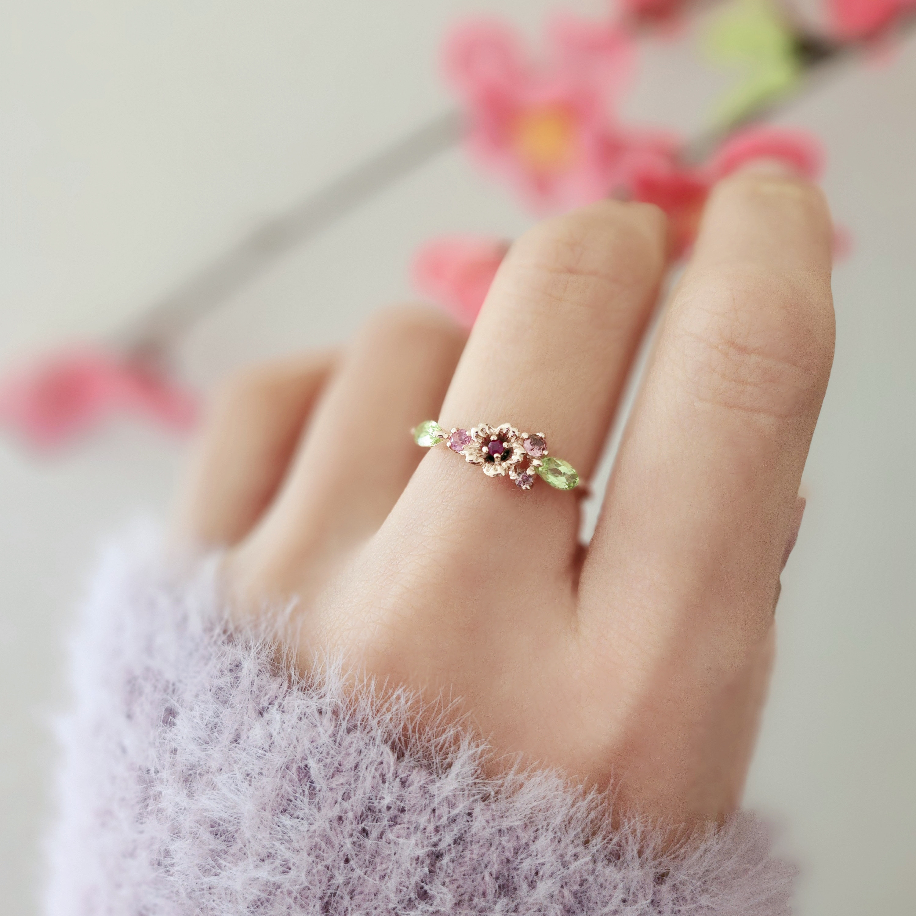 ◇天然石＊ルビー＊ピンクトルマリン＊ぺリドット　H-235P