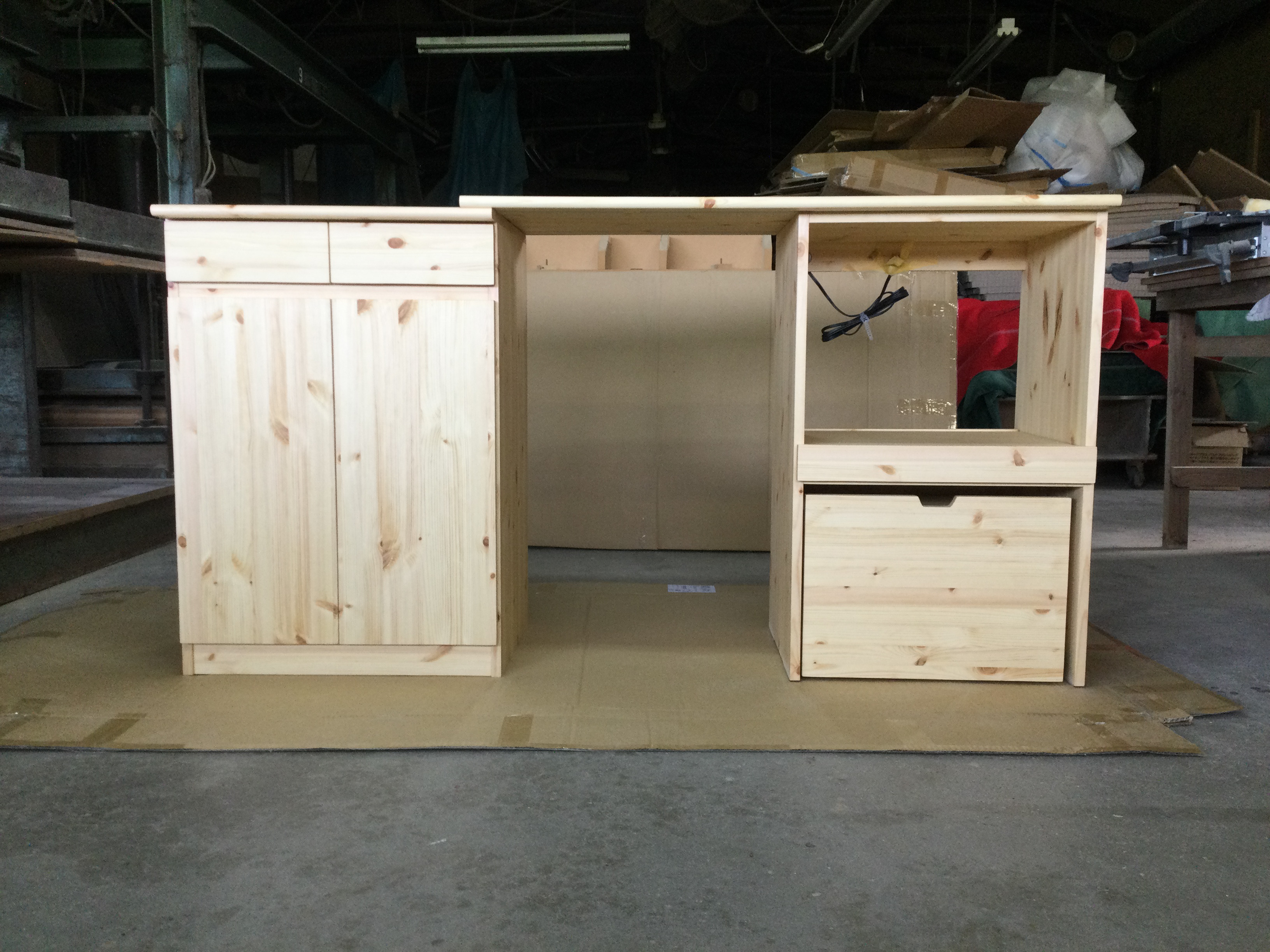 北欧パイン　キッチン収納  オイル　伸縮キッチンカウンター　引き出し　スライド棚