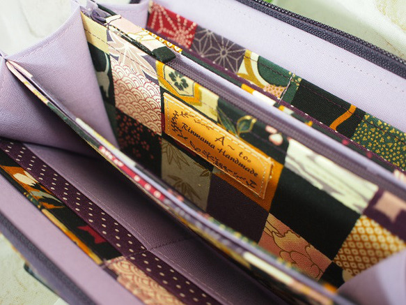 春財布　猫と市松柄の長財布　（紫） 10枚目の画像