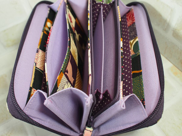 春財布　猫と市松柄の長財布　（紫） 8枚目の画像