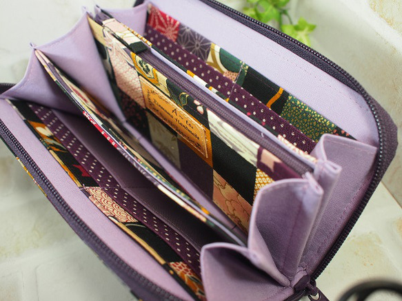 春財布　猫と市松柄の長財布　（紫） 7枚目の画像