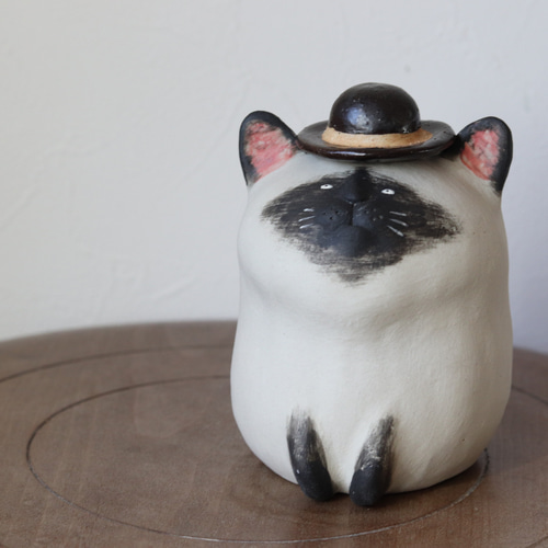 陶器製シャム猫 美品】ネコ 猫 シャム猫 陶器 置物 インテリア 工芸品 美術品 A3052