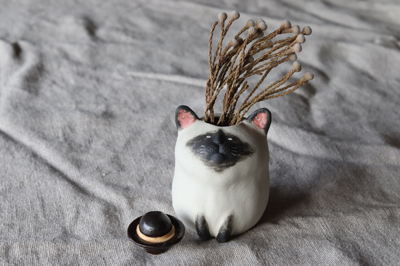 動物一輪挿し シャム猫（受注生産） 一輪挿し・花瓶・花器