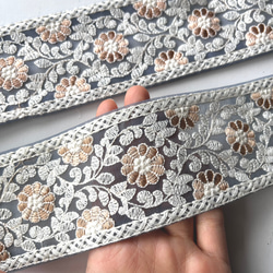 【50cm】インド刺繍リボン グレー　チュール　GN533 4枚目の画像