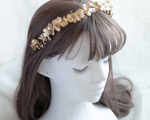 本物のお花でつくるカチューシャ ヘッドドレス 卒業式 ゴールド バック
