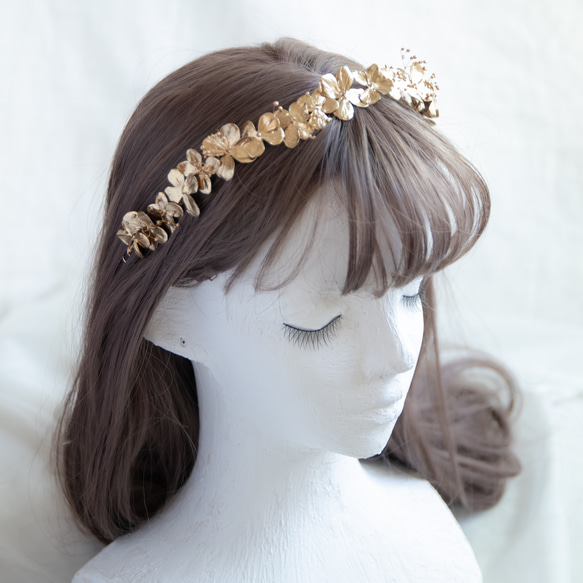 本物のお花でつくるカチューシャ ヘッドドレス 卒業式 ゴールド バック