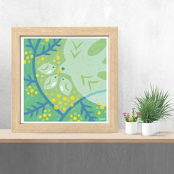 【春のインテリアポスター】ミモザと小鳥  カラフルイラスト  アート  デザイン 2枚目の画像