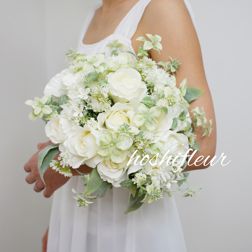 ブーケ ブートニア ヘアパーツ♡白ウエディングブーケ白ウェディング