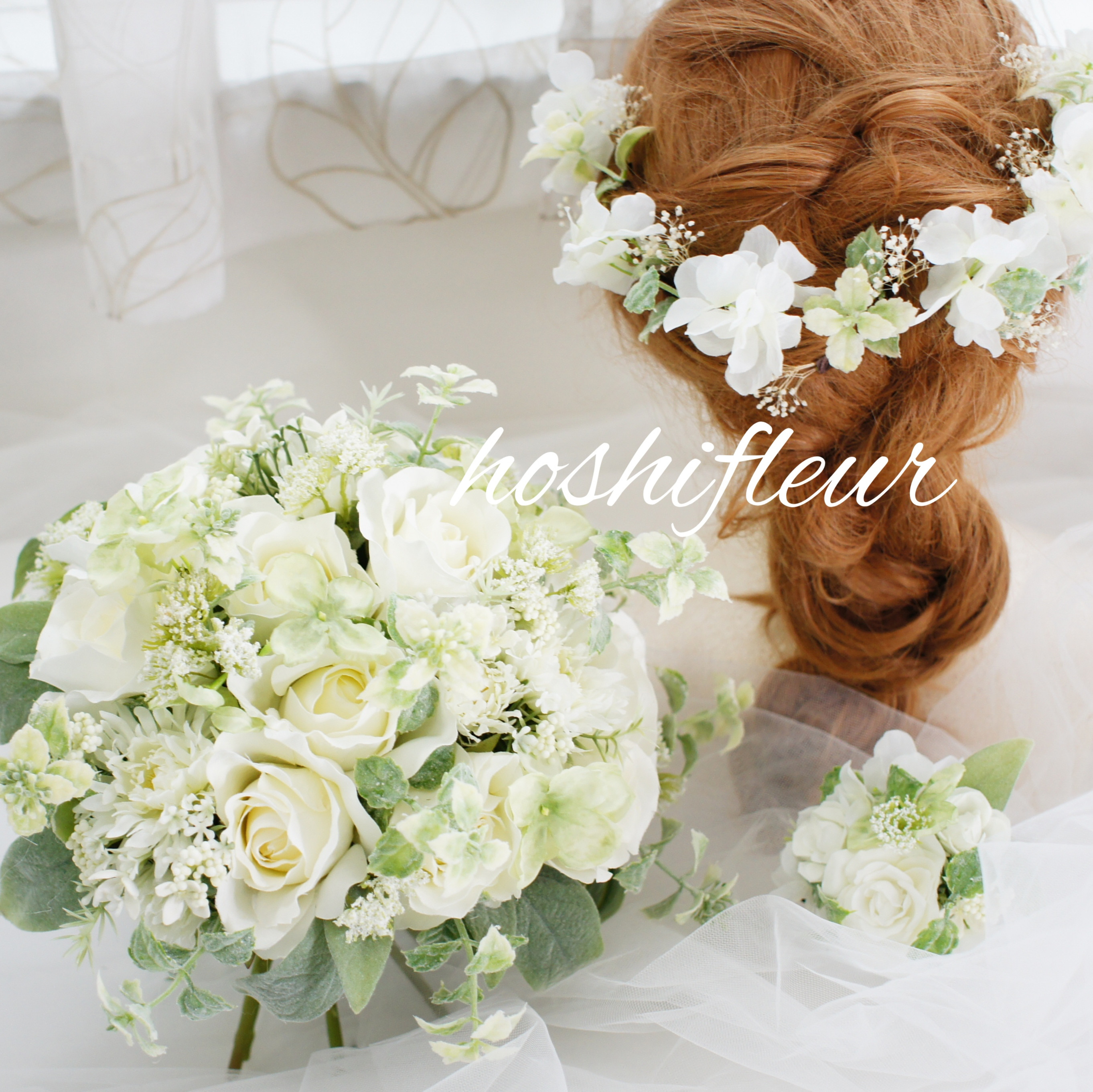 ブーケ ブートニア ヘアパーツ♡白ウエディングブーケ白ウェディングブーケ白造花ブーケ結婚式白ブーケ造花ブーケ白ナチュラル