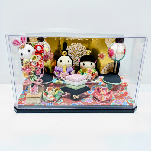 ひな祭り】ひな人形（男の子：紫、女の子：黄緑、うさちゃん羽子板