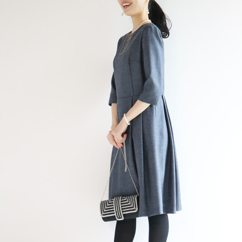 袖丈選べるフォーマル【ネイビー×グレー】ヘリンボーン柄ウール