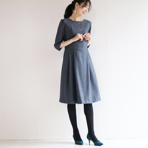 袖丈選べるフォーマル【ネイビー×グレー】ヘリンボーン柄ウール